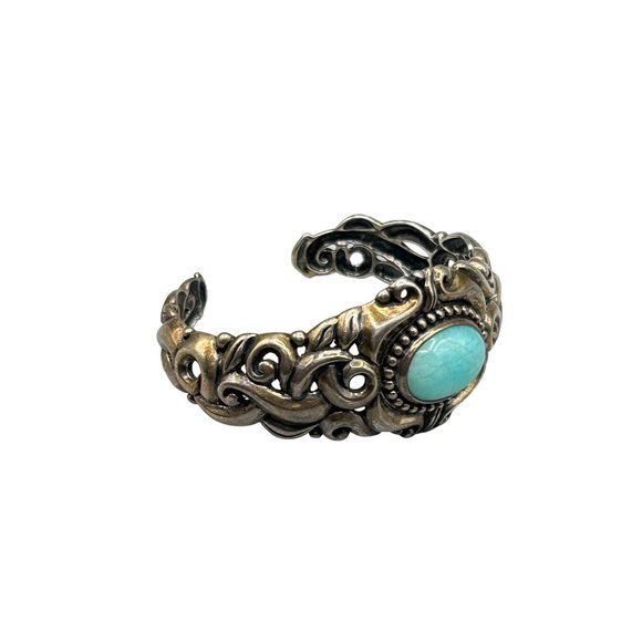 Carolyn Pollack Cuff Bracelet Relios Sterling Silver Bracelet Blue Larimar Stone - Picture 1 of 12